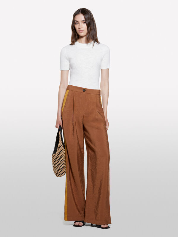 Pantaloni marroni effetto stropicciato - pantaloni palazzo da donna | Sisley