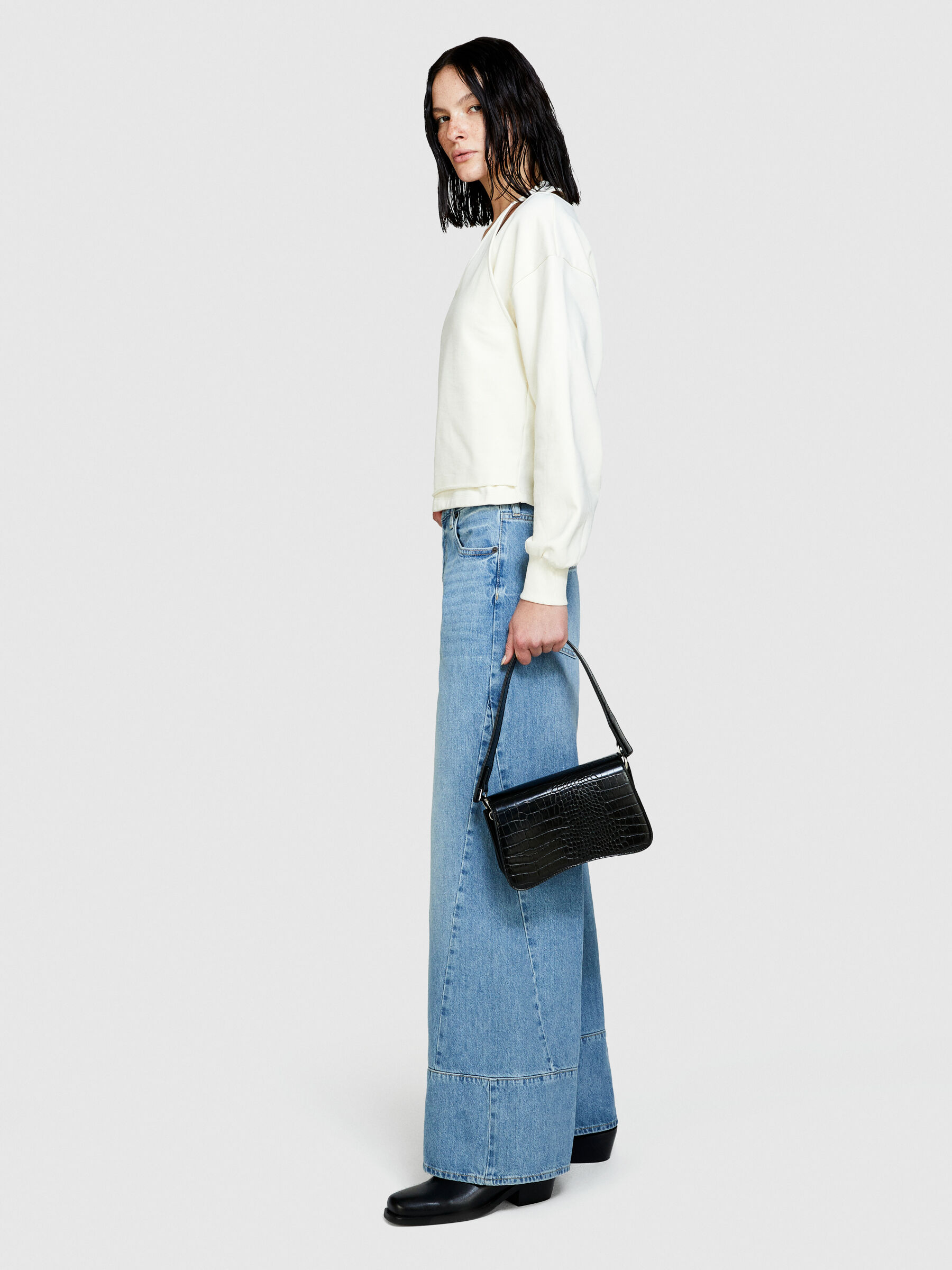 Felpa con spalle scoperte Bianco Panna Donna Sisley