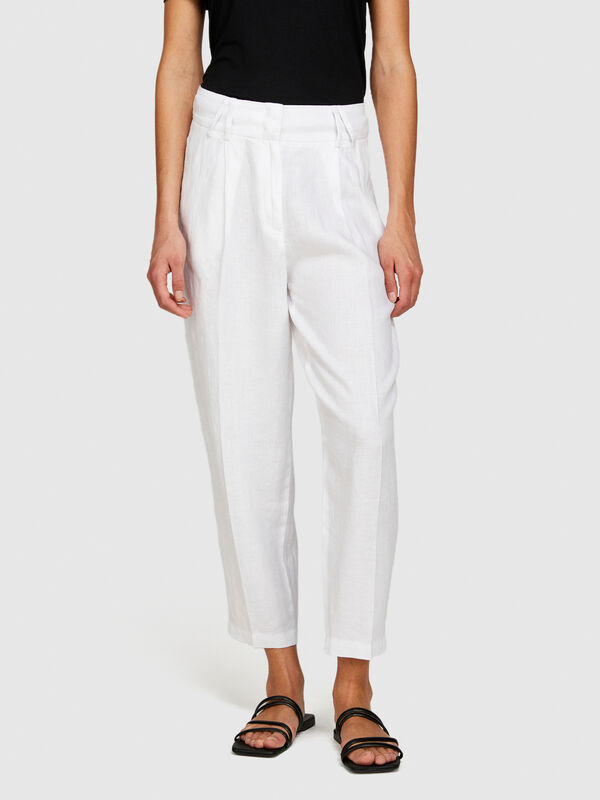 Pantaloni barrel leg 100% lino - pantaloni carrot-fit da donna | Sisley