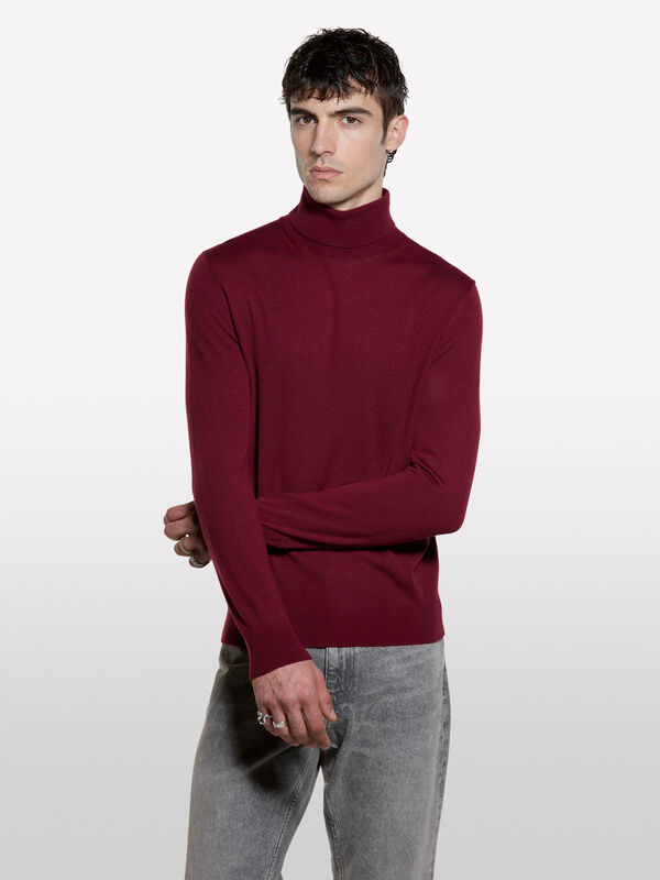 Maglia rosso granato con collo alto - maglie collo alto da uomo | Sisley