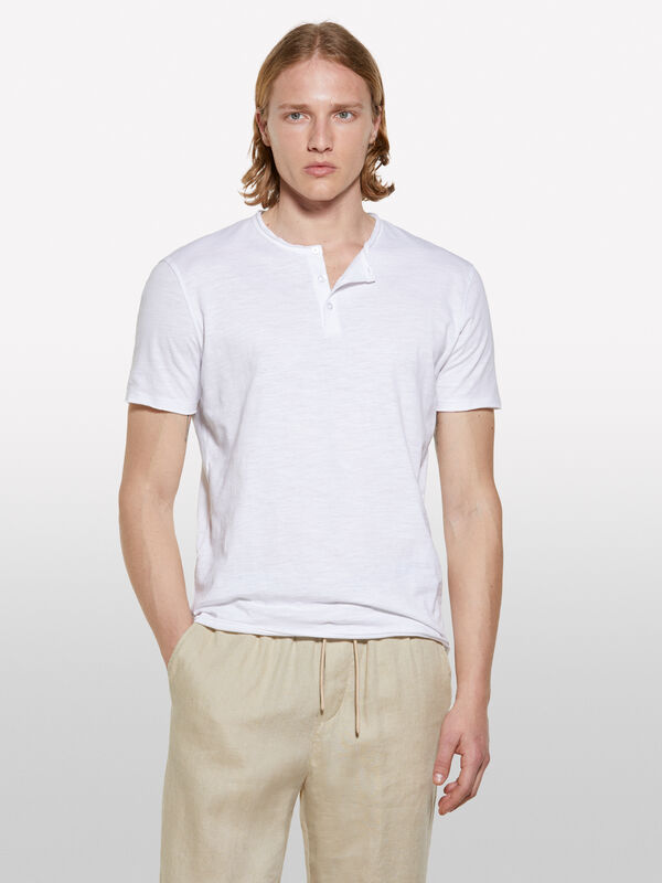 T-shirt serafino bianca - t-shirt a manica corta da uomo | Sisley