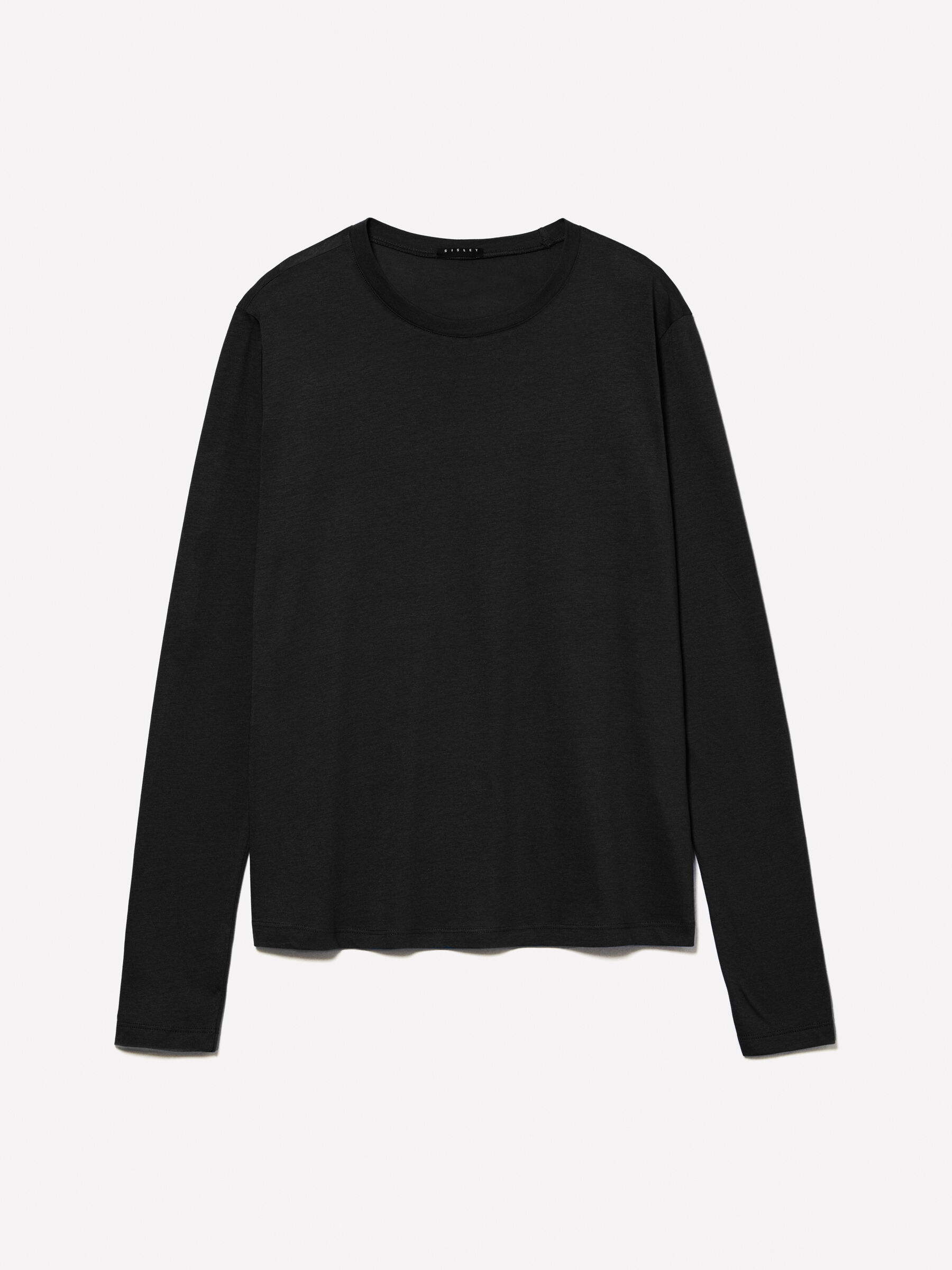 T shirt girocollo nera a maniche lunghe Nero Sisley