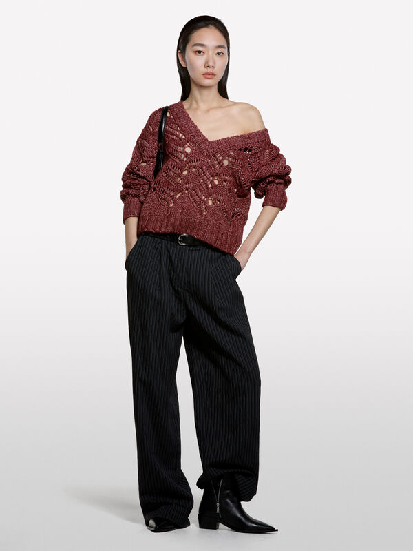 Maxi maglia traforata - maglie scollo a v da donna | Sisley