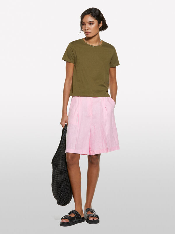 Bermuda rosa in 100% lino - pantaloni shorts da donna | Sisley