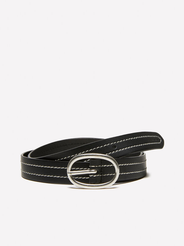 Cintura nera in pelle con impunture - cinture da donna | Sisley