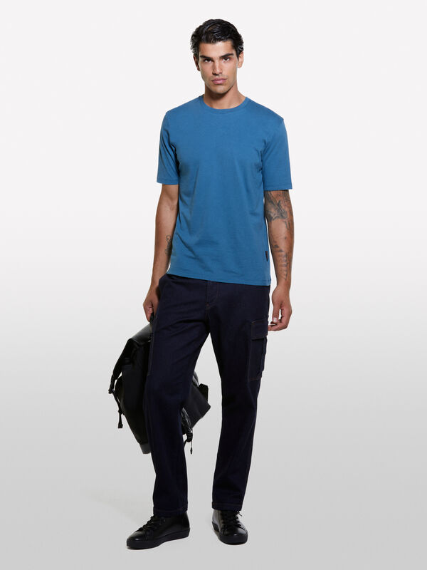 T-shirt blu girocollo 100% cotone bio - t-shirt a manica corta da uomo | Sisley