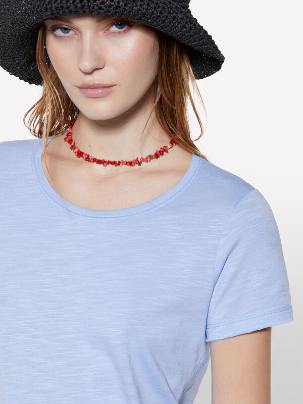 T-shirt azzurra con scollo rotondo - t-shirt a manica corta da donna | Sisley