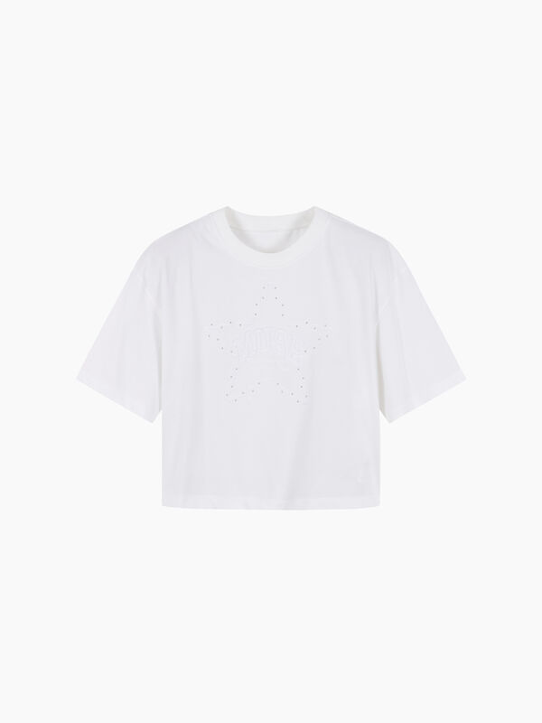 T-shirt cropped crema con ricamo - sisley k  t shirt manica corta | Sisley K