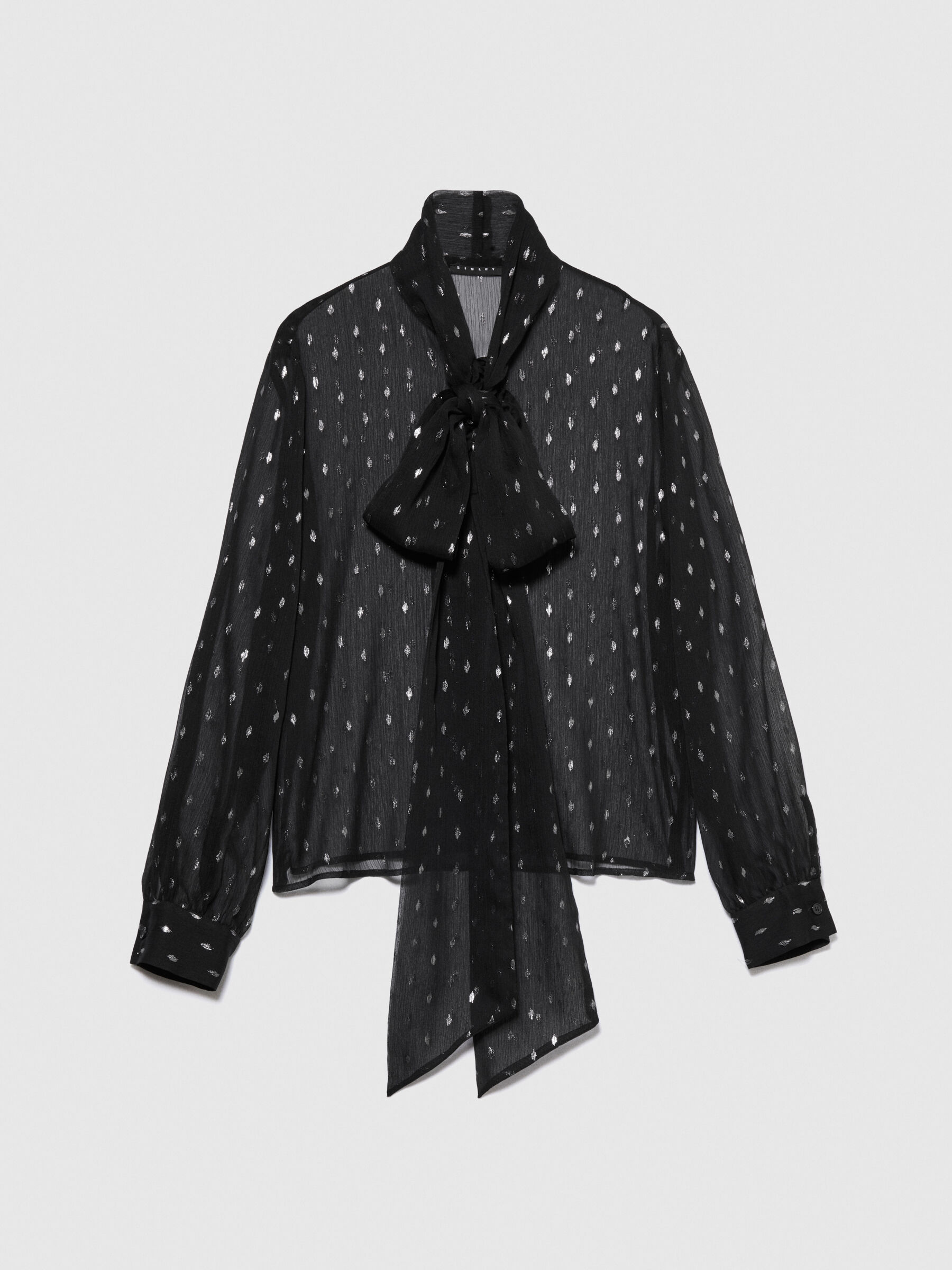Camicia trasparente con fiocco Nero Donna Sisley