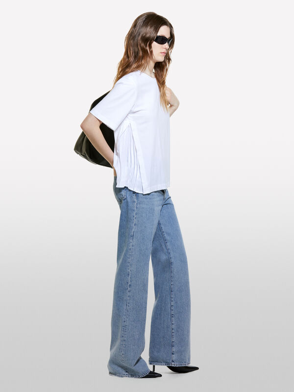 T-shirt bianca con pliss&eacute; - t-shirt a manica corta da donna | Sisley