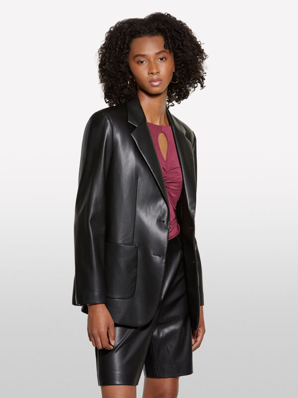 Blazer nero in tessuto spalmato - blazer da donna | Sisley