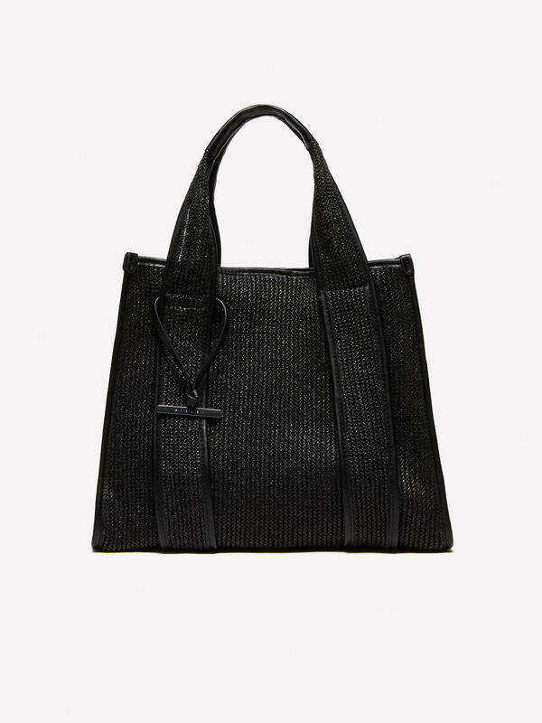 Shopper nera effetto paglia - borse tote bag da donna | Sisley