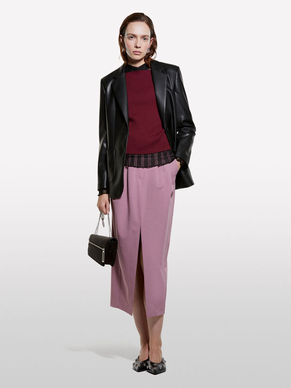 Gonna midi malva con spacco - gonne midi, longuette donna | Sisley