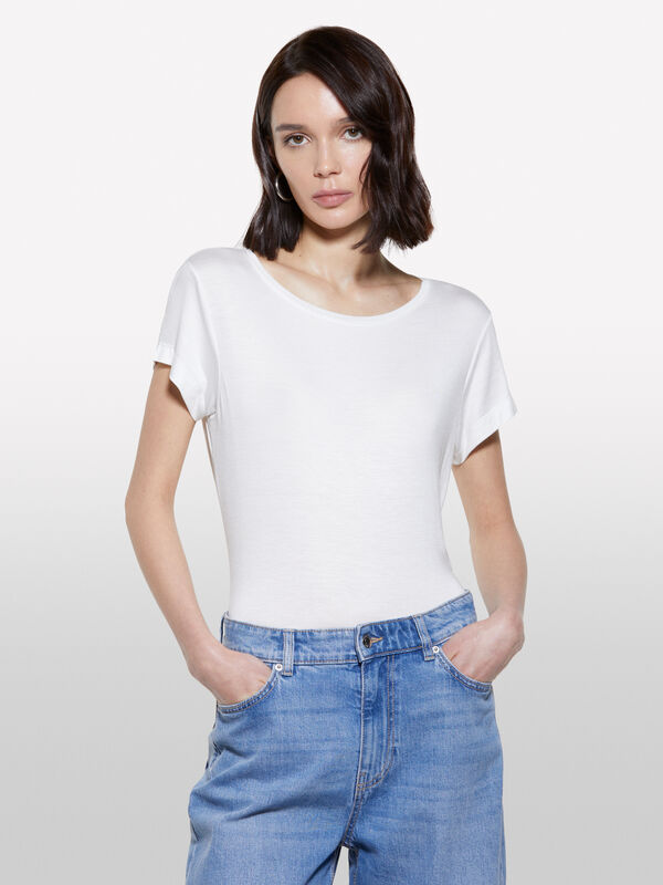 T-shirt bianca a maniche corte  - t-shirt a manica corta da donna | Sisley