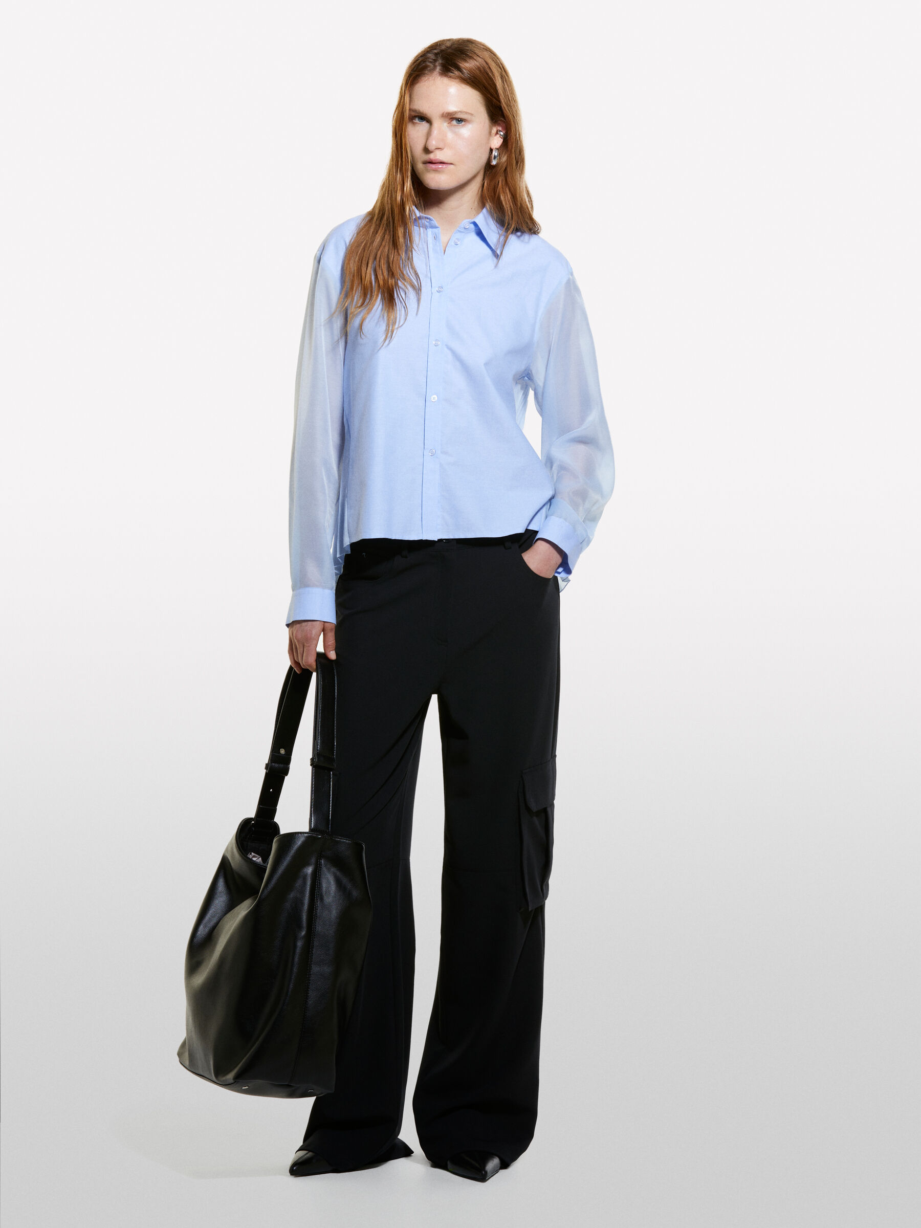 Camicia azzurra con plisse Azzurro Sisley