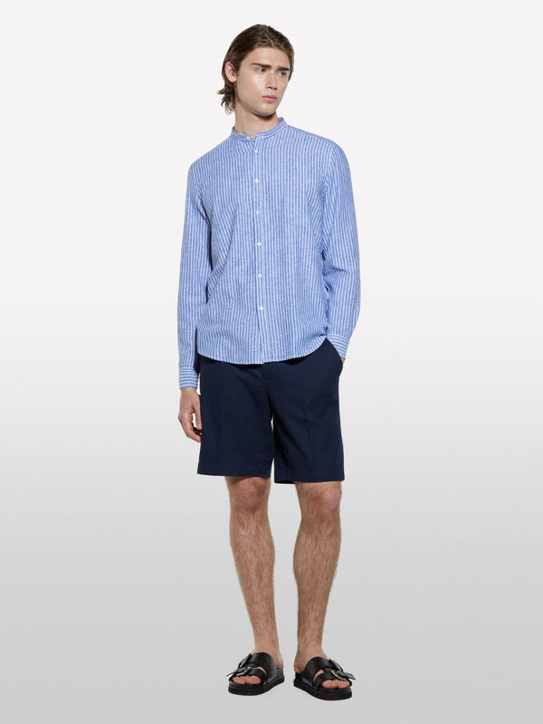 Camicia alla coreana azzurra a righe - camicie regular da uomo | Sisley