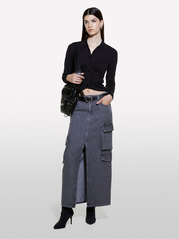Gonna di jeans nera con spacco - gonne lunghe donna | Sisley