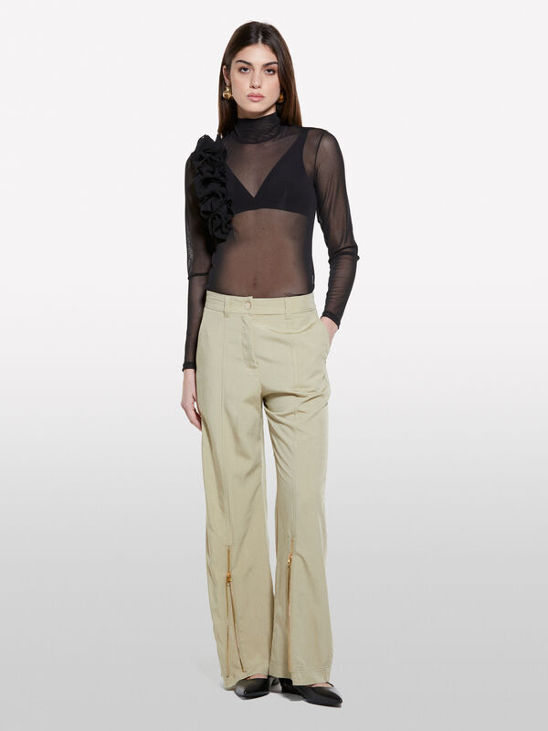 Pantaloni palazzo verde militare con cerniera - pantaloni palazzo da donna | Sisley