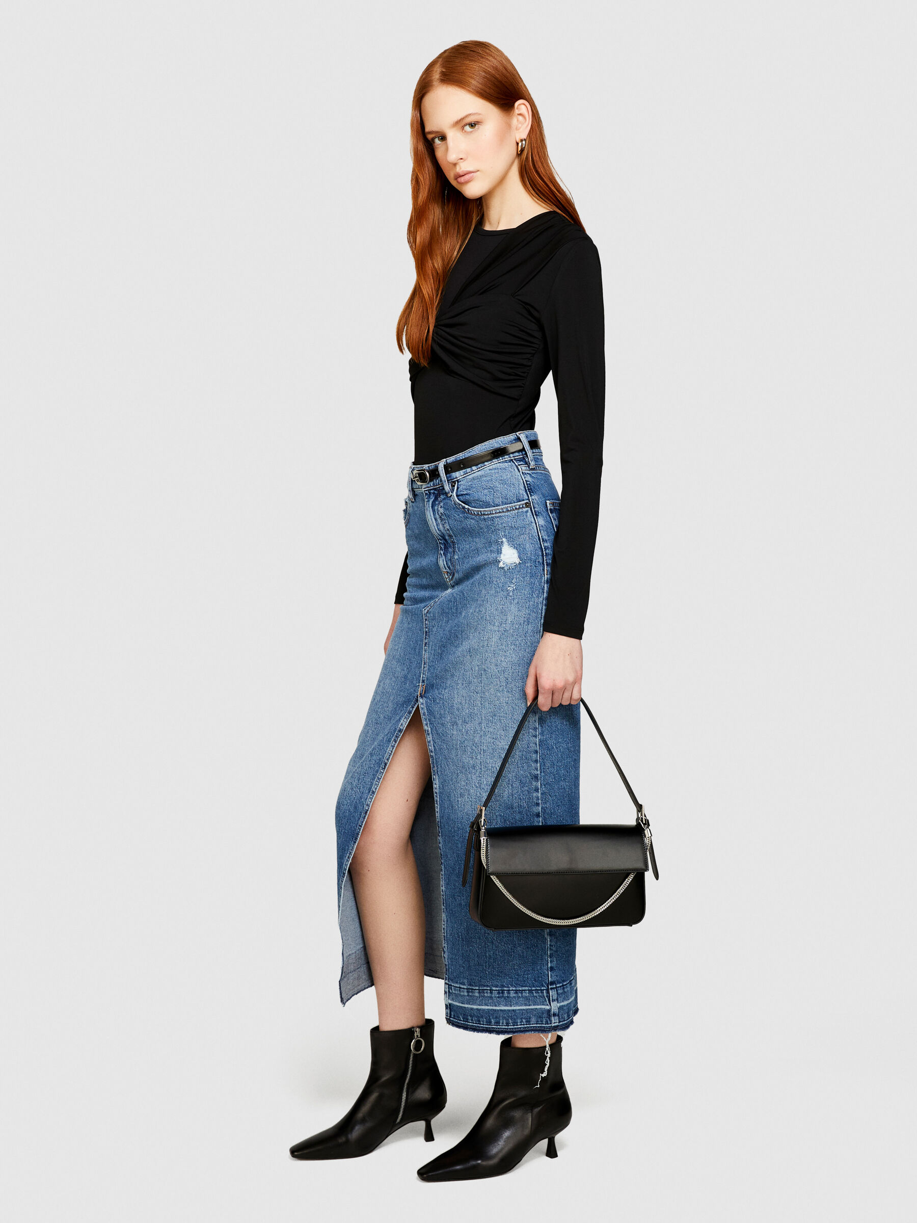 Gonna di jeans con spacco Blu Donna Sisley