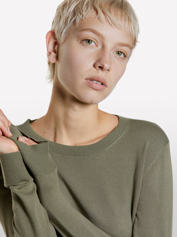 Maglia girocollo verde militare - maglie girocollo da donna | Sisley