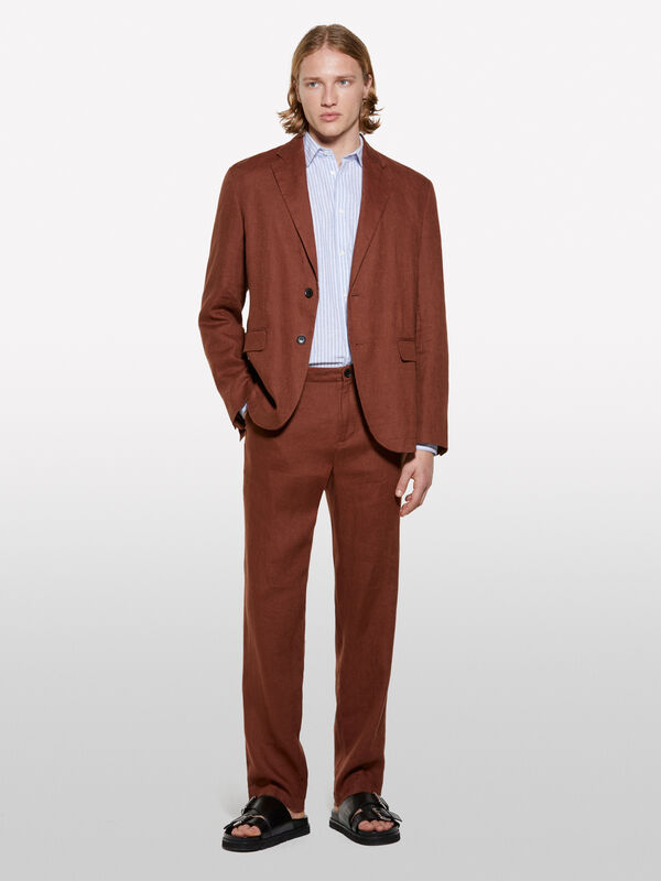 Pantaloni marroni 100% lino - pantaloni slim da uomo | Sisley