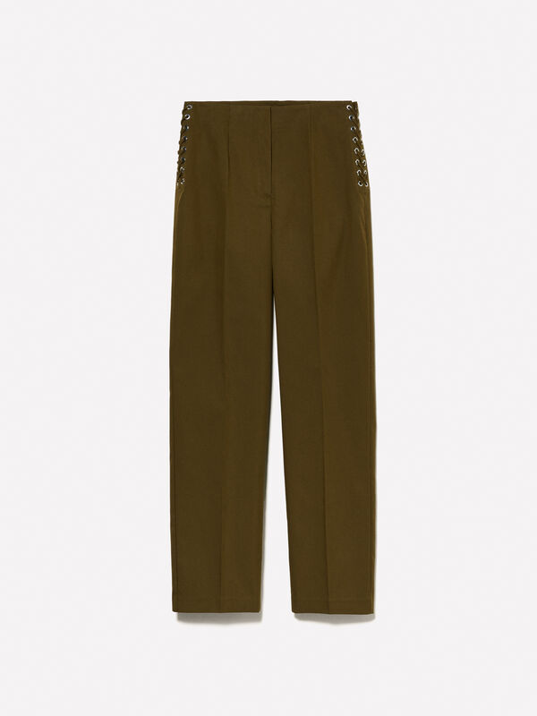 Pantaloni verde militare con laccetti - pantaloni a vita alta da donna | Sisley
