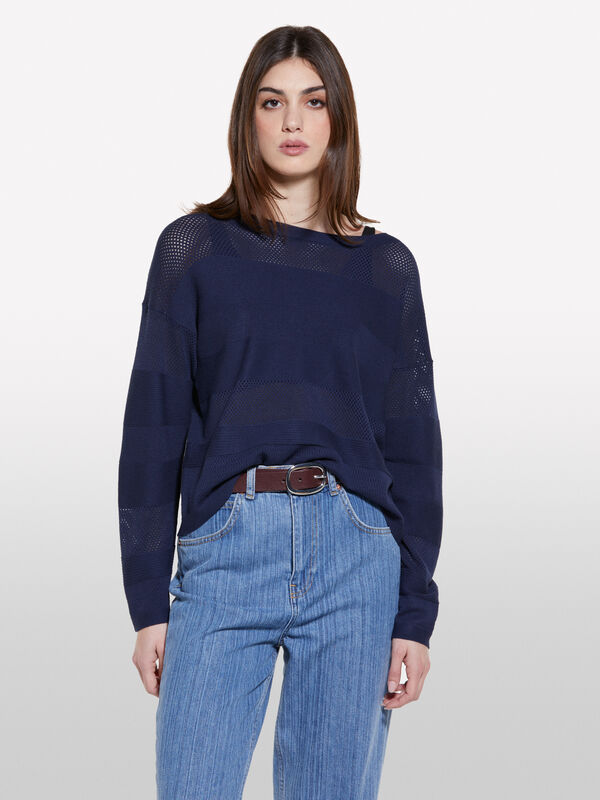 Maglia blu scuro con scollo a barca - maglie scollo a barchetta da donna | Sisley