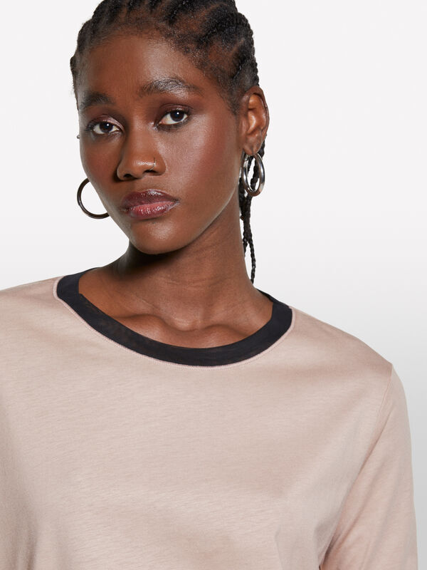 T-shirt nude con inserti in tulle - t-shirt a manica corta da donna | Sisley