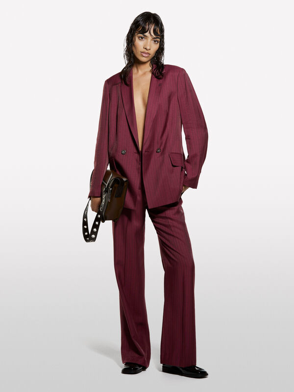 Pantaloni rosa blush a righe - pantaloni palazzo da donna | Sisley