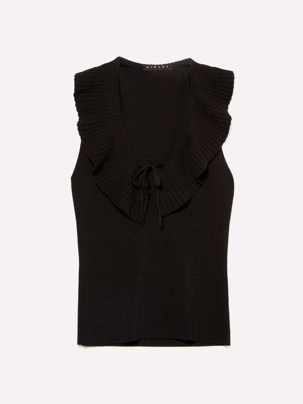 Top nero in maglia con rouches - top da donna | Sisley