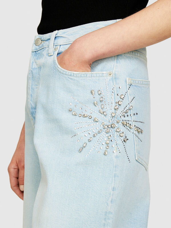 Jeans barrel fit con ricamo - jeans carrot fit da donna | Sisley