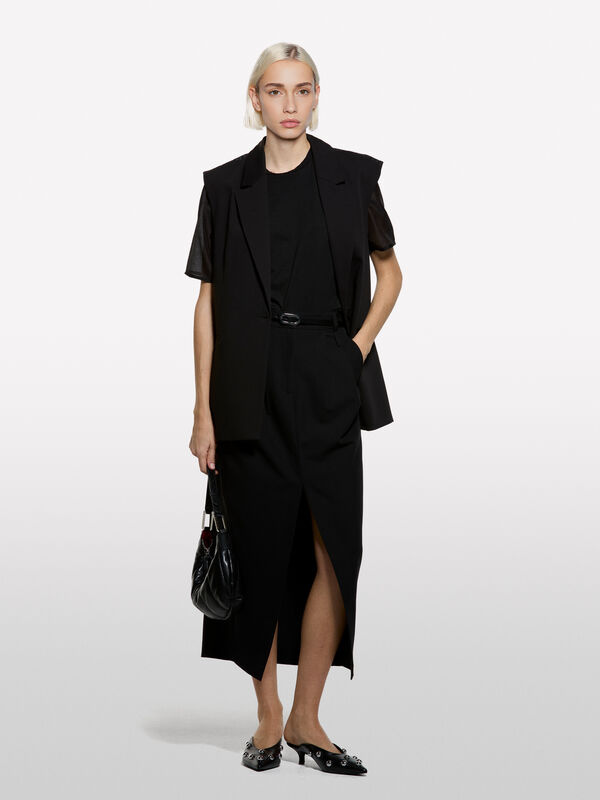 T-shirt nera con trasparenza - t-shirt a manica corta da donna | Sisley