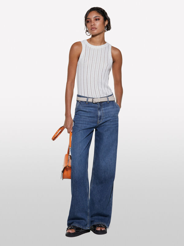Canotta bianca slim fit a costine - top da donna | Sisley