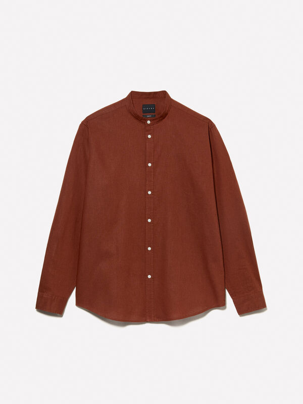 Camicia alla coreana marrone scuro Camicia alla coreana marrone scuro - camicie regular da uomo | Sisley