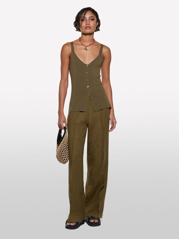 Top verde militare con bottoni Top verde militare con bottoni - top da donna | Sisley