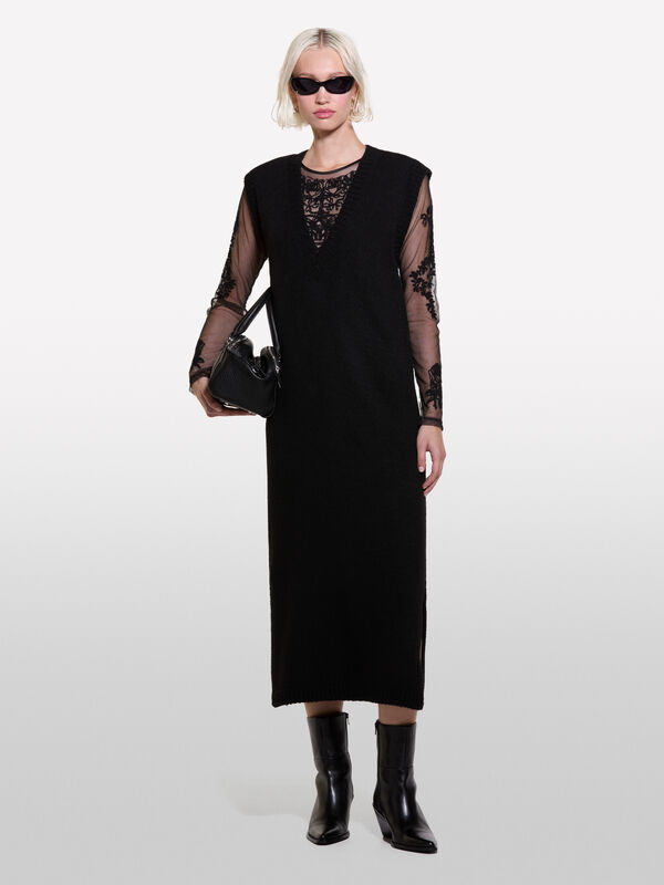 Vestito smanicato in maglia nero - vestiti lunghi da donna | Sisley