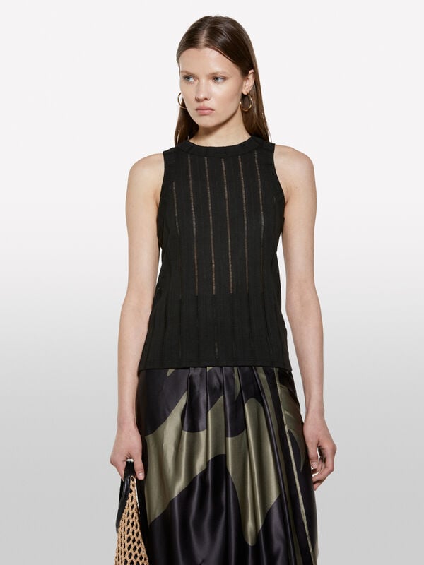 Canotta nera slim fit a costine - top da donna | Sisley