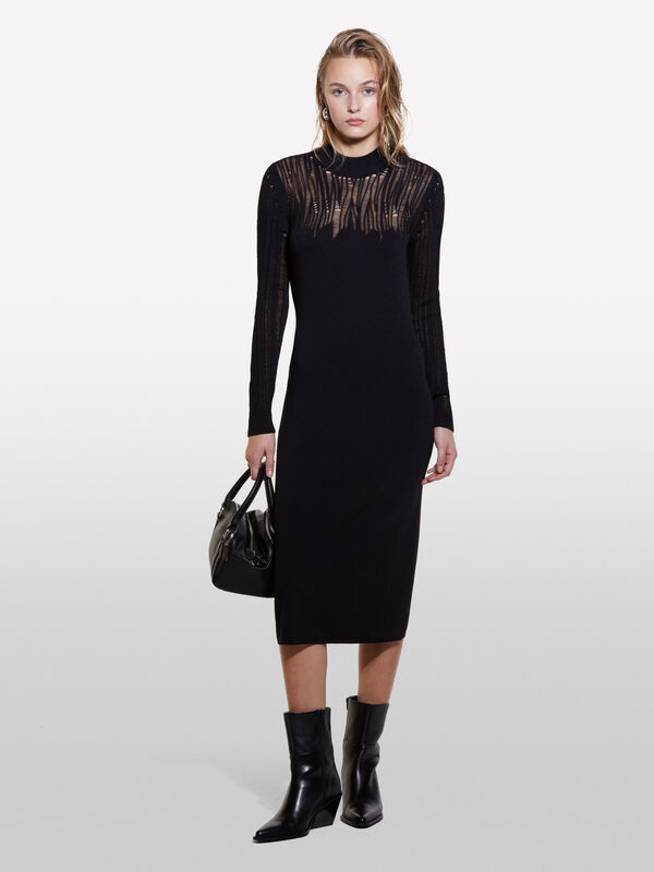 Vestito nero lungo in maglia - vestiti lunghi da donna | Sisley