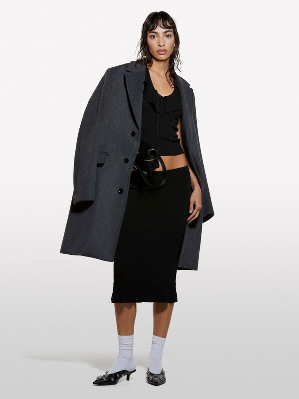 Gonna nera in maglia con rouches - gonne midi, longuette donna | Sisley
