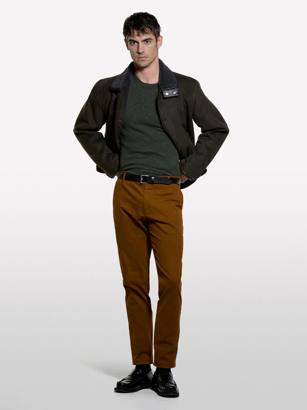 Maglia regular fit verde militare con girocollo - maglie girocollo da uomo | Sisley