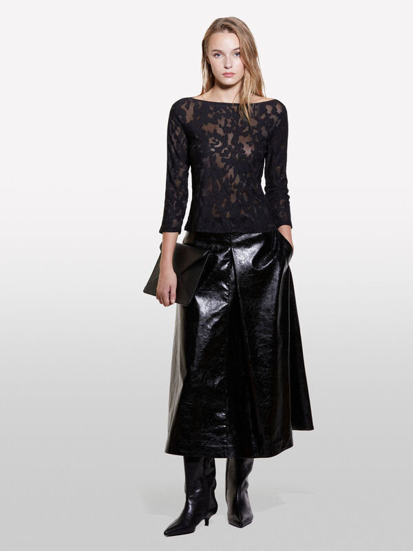 T-shirt nera in fil coupé - top da donna | Sisley