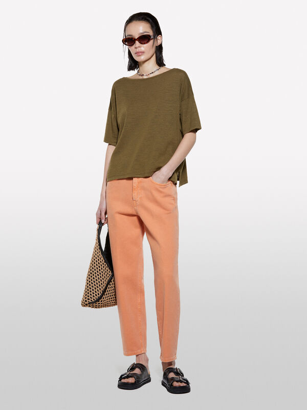 T-shirt verde militare over fit in maglia - t-shirt a manica corta da donna | Sisley