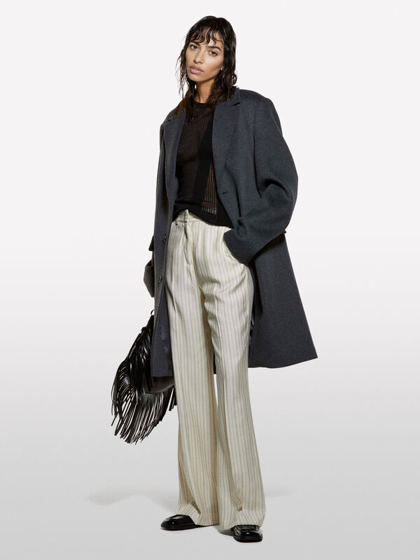 Pantaloni bianco panna a righe - pantaloni palazzo da donna | Sisley