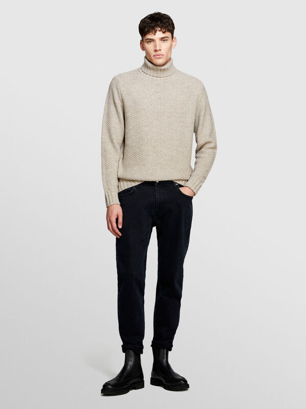 Maglia beige texturizzata con collo alto - maglie collo alto da uomo | Sisley