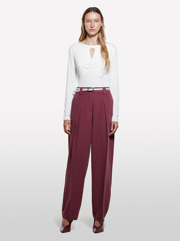 Maglietta bianco panna con arriccio  - t-shirt a manica lunga da donna | Sisley