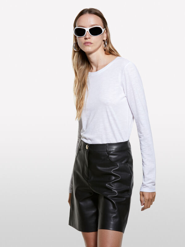 T-shirt bianca a maniche lunghe - t-shirt a manica lunga da donna | Sisley
