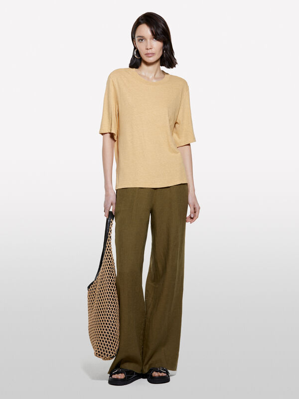 T-shirt cropped senape - t-shirt a manica corta da donna | Sisley