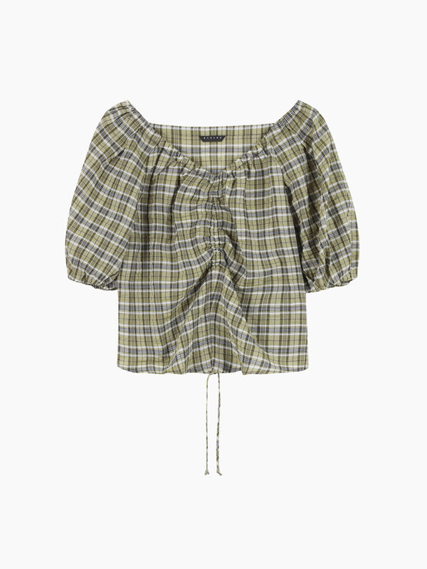 Blusa khaki a quadri con arriccio - sisley k bluse | Sisley K