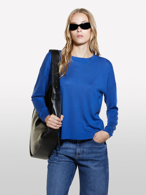 Maglia blu in misto seta - maglie girocollo da donna | Sisley