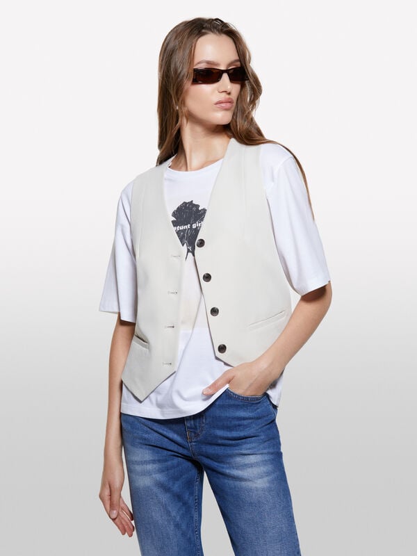 Gilet beige slim fit - gilet e smanicati da donna | Sisley